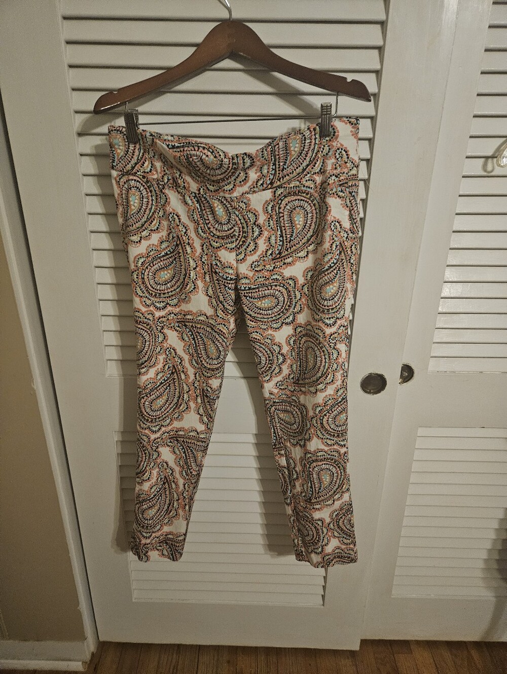 Cooper & Ella 14 Paisley Print Cropped Pants - Cream Base with Coral & Teal